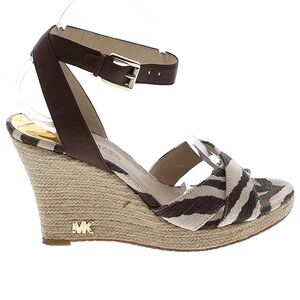 New Michael Kors Brown Beige Wedge Sandals Women’s Shoes Size 9.5M